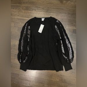 Chico’s Black Pullover Sweater With Sequin Sleeves NWT